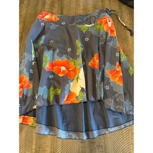 Vintage ROXY Y2K Hibiscus Floral High-Low Tiered Wrap Skirt - Size 7